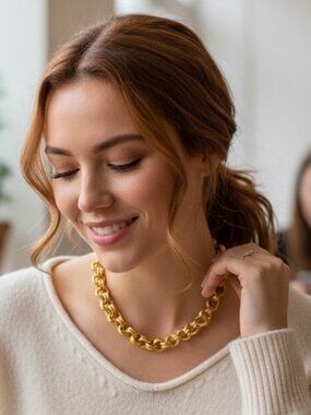 Heavyweight Gold-Tone Textured Curb Link Statement Necklace